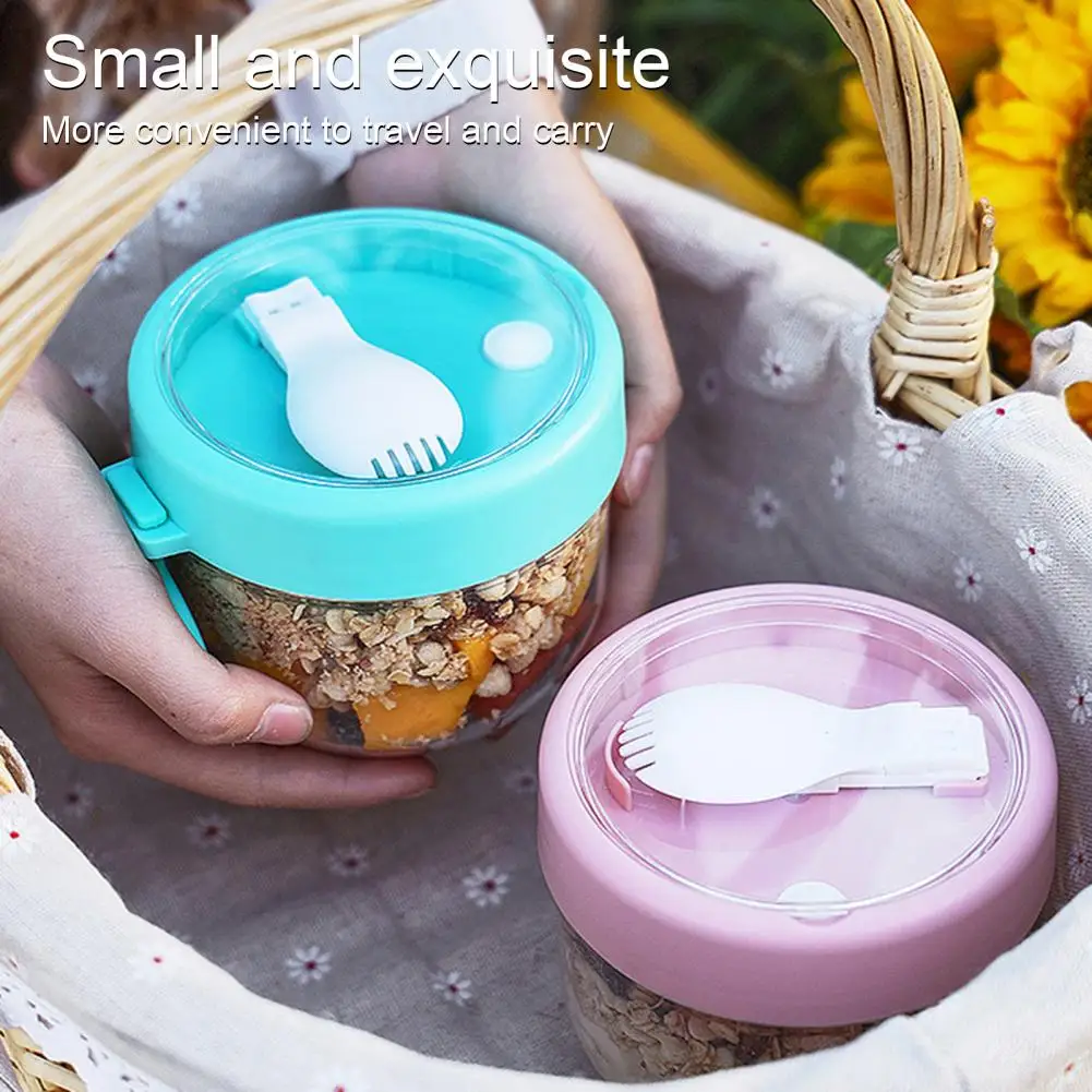 

600ml Oatmeal Cup Visible Airtight Lid Thickened with Spoon Food Storage Portable Overnight Yogurt Milk Salad Breakfast Jar Scho