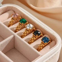 gd high quality luxury stainless steel link ring colorful crystal ring for women vintage gold color plated tarnish free jewelry