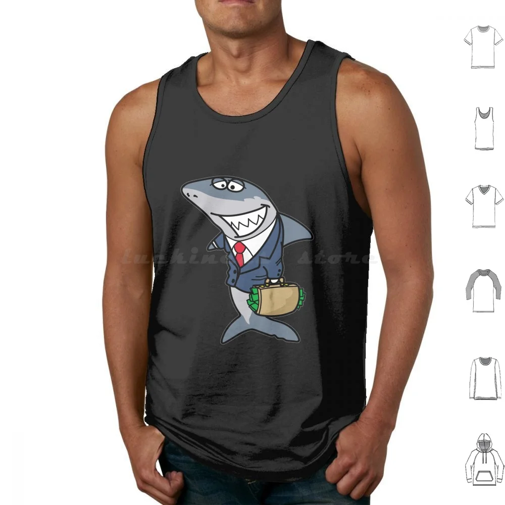 Mean Business Shark Suit And Tie Broker Trader Tank Tops Print Cotton Shark Capitalist Idea Suitcase Business Cartoon