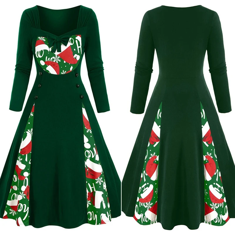 

Новое рождественское платье в стиле ретро Хепберн S50 с квадратным вырезом, платье с широкой юбкой и поясом, зеленое платье