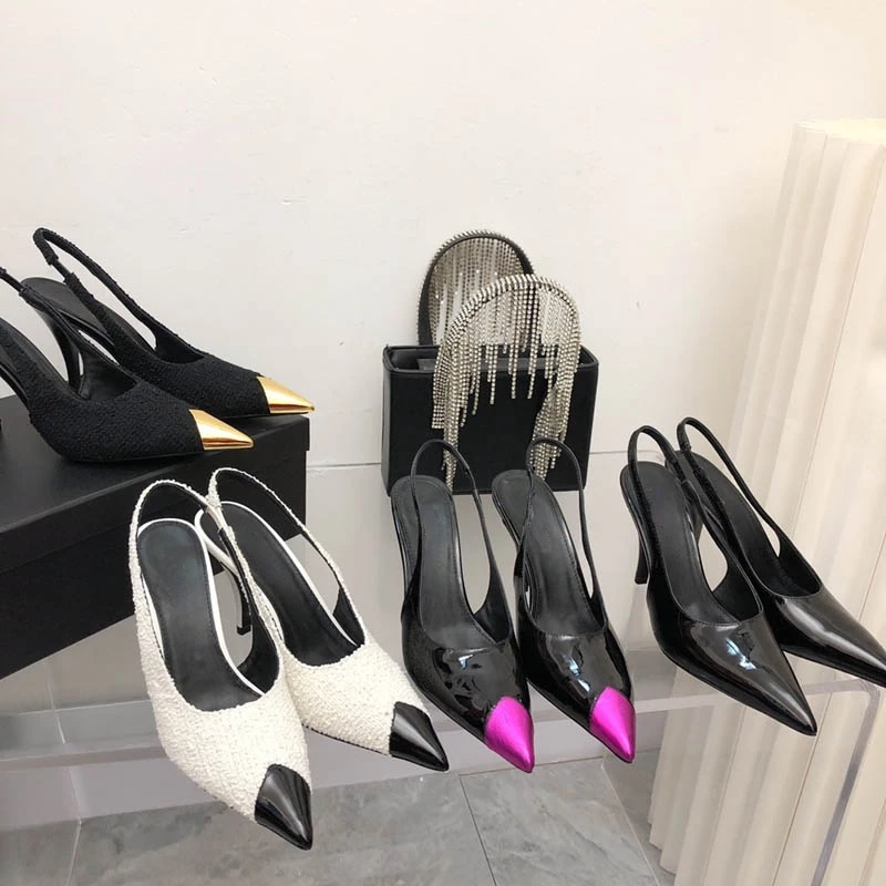 

2022 New High Heels Women's Square Toe Patent Leather Shoes Stiletto Sexy Toe Sandals Iron Toe Women's Shoes
