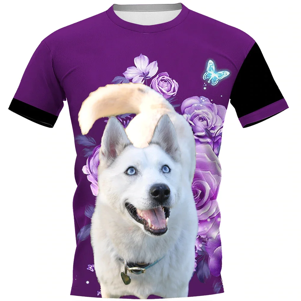 

CLOOCL Fashion Husky White T-shirts 3D Flower Animals Dog Make Life Whole T-shirt Harajuku Hip Hop Tees Women T Shirts