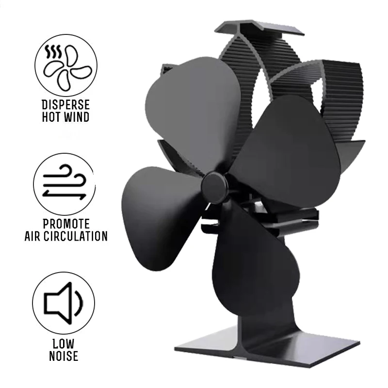 

Black Fireplace 4 Blades Heat Powered Stove Fan Log Wood Burner Eco-Fan Quiet Home Fireplace Fan Efficient Heat Distribution