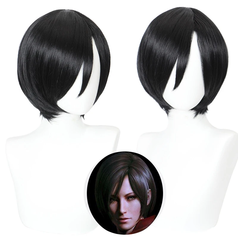 

Ada Wong Cosplay Wig Short Black Wig Anime Cosplay Wigs Halloween Costumes Heat Resistant Synthetic Wigs + Wig Cap
