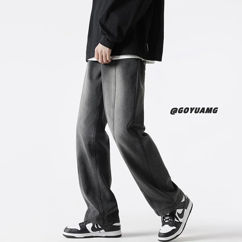 Streetwear Men New Vintage Recreational Blue Jeans Loose Temperament Versatile Straight Cylinder Wide Leg Trousers Autumn Female