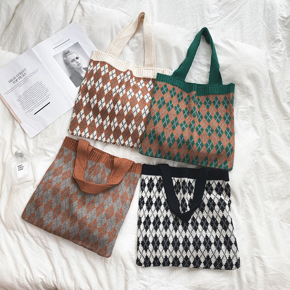 

2022 вязаные сумки-тоуты ручной работы, сумки на плечо для женщин, сумки для покупок, женские модные вместительные сумки, сумки с ручками для д...