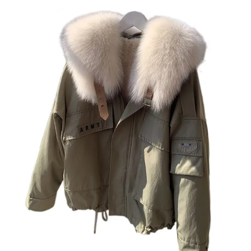 

Jacket Women Real Fur Coat Loose Plush Female White Duck Fur Rabbit Hoodie Casual Thickened Fur Coat Ladies Plush Jacket G11