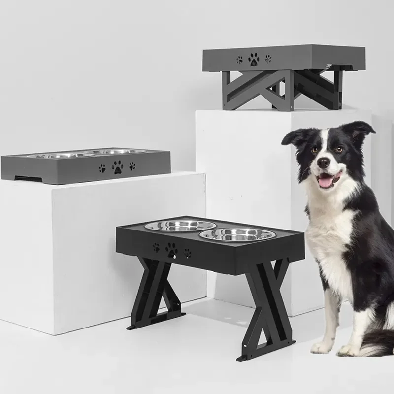 

Новинка 2022, нескользящая поднятая двойная миска для собак, миска для кормления кошек с регулируемой высотой, контейнер для воды и еды из нержавеющей стали