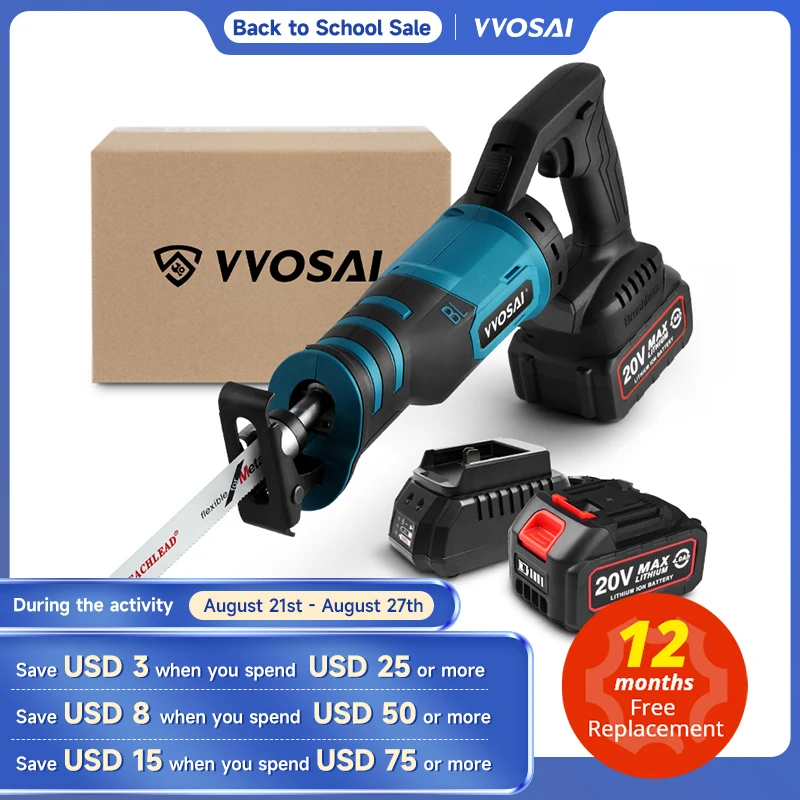 WOSAI 20V Brushless Reciprocating Saw Electric Saw Cutting Adjustable Three Orientations Modes Portable Cordless Power Tools