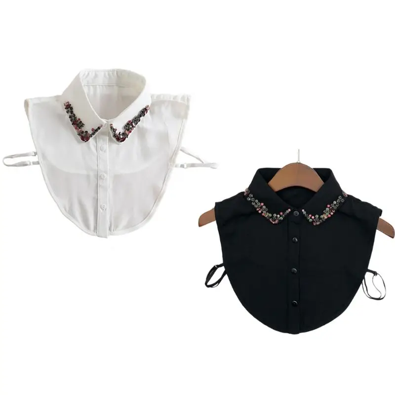 

Women Lapel Detachable Fake Collar Beads Colorful Glass Drill Half Shirt Drop Shipping