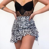sexy leopard printing mini skirts summer fashion casual high waist ruffled hem ruched drawstring beach bodycon short skirt 2021