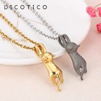 korean little kitty necklace for women girls plated gold stainless steel animal cat pet pendant choker 2022 trendy jewelry gifts
