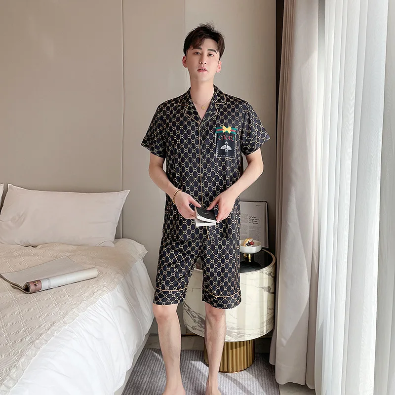 PICKBIRD 2022 New Ice Silk Couple Pajamas Men's Spring Summer Silk Thin Pajamas Ladies Sweet Homewear Set