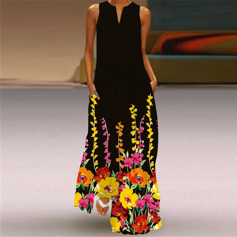 

MOVOKAKA Black Dresses For Women 2022 Elegant Casual Vintage Summer Dress Woman Beach Sleeveless Girls Long Dress Women Robe