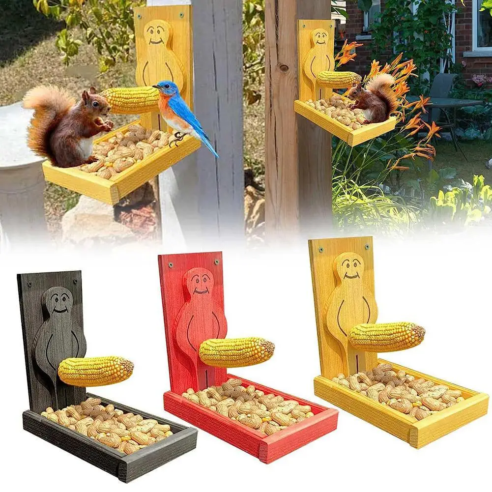 

Wooden Squirrel Feeder Outdoor Hanging Bird Feeder House Corn Peanut Storage Box Stand For Yard Garden Park Animal Feeding Tool