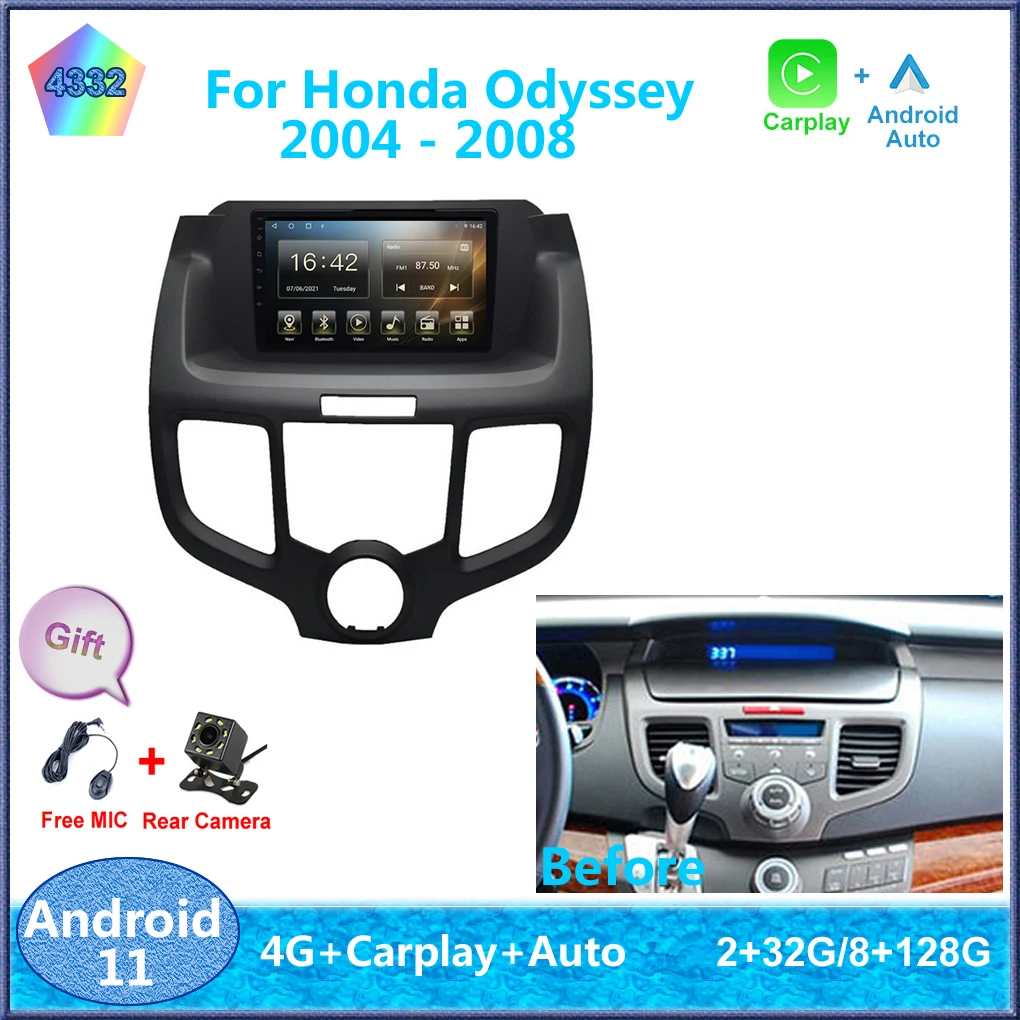 

Автомагнитола 9 дюймов 2 DIN Android 12 для Honda Odyssey 2004 - 2008 DSP навигация GPS Carplay мультимедийный плеер Android авто