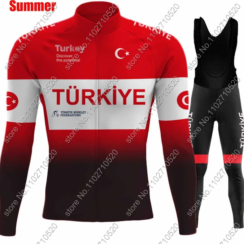 Джерси для велоспорта сборной Турции 2024 красная летняя одежда с длинным рукавом