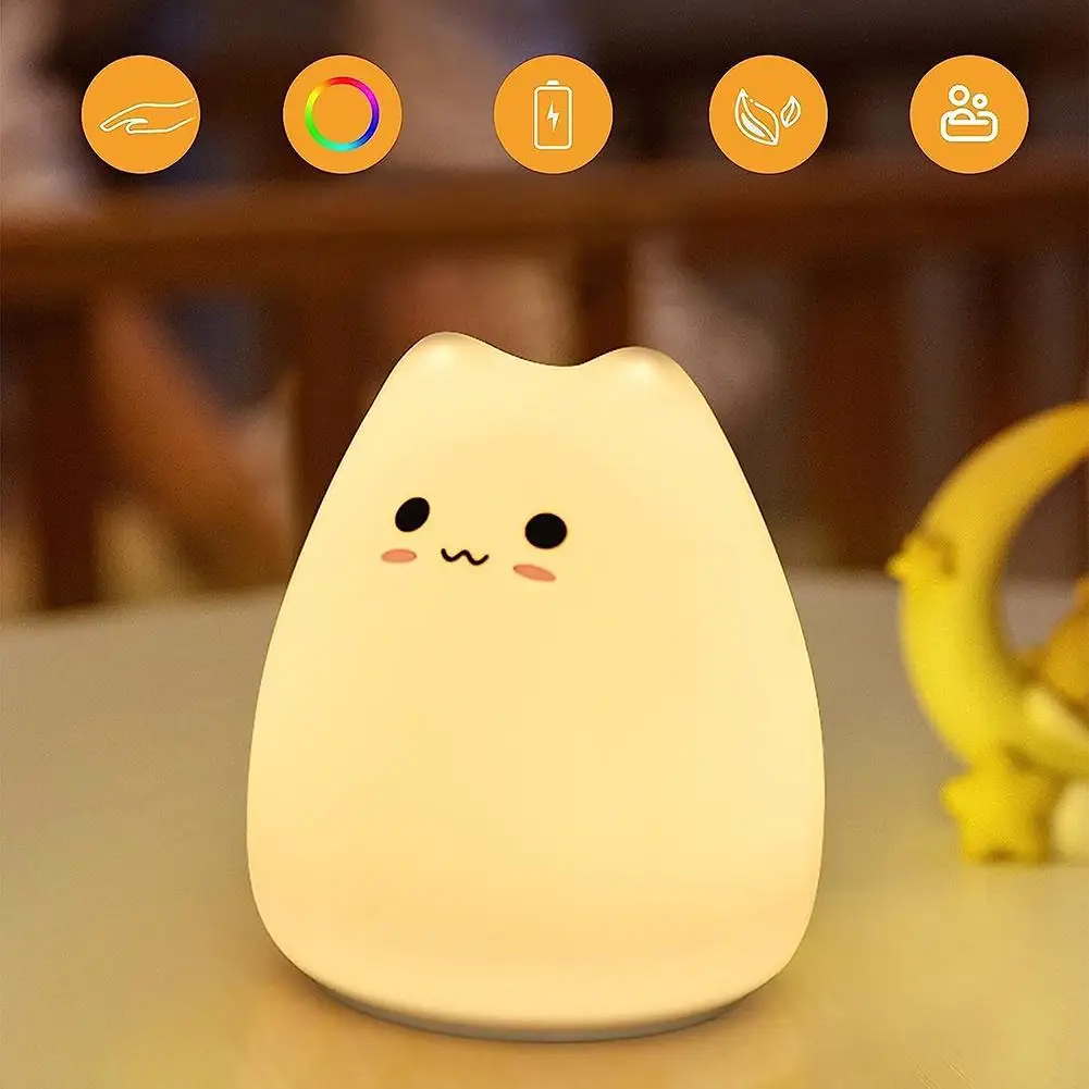 

Lovely Cat Silicone LED Night Light Color Changing Table Lamp Bedroom Bedside Night Lamp for Kids Baby Gift Touch Sensor Lamp