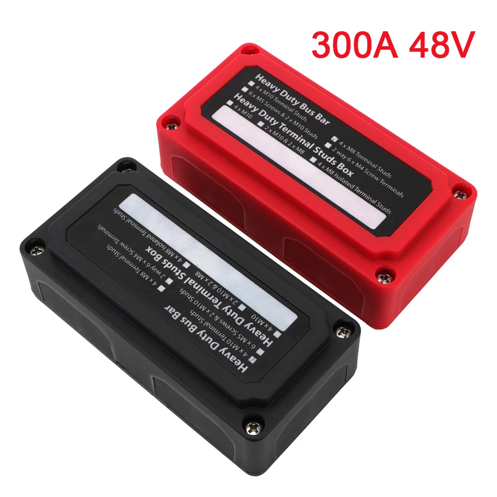 

With Screw Cable Organizer Box Power Distribution Block Busbar Box 300A 48v DC For Car Motorhome Yacht 4 Terminal Studs