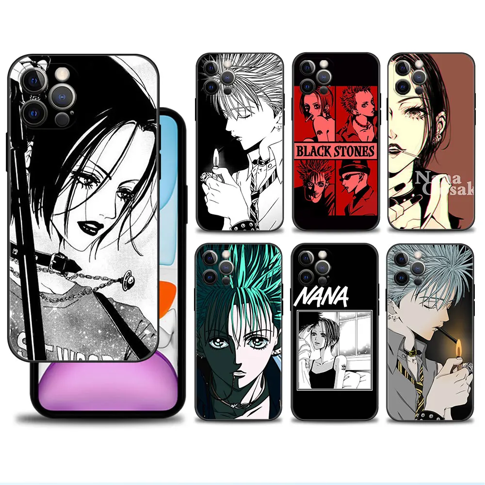 

For Apple iPhone 12 Pro Max 13 XS X 8 14 11 XR 7 Plus SE2022 SE2 6S 5 SE Mini 6 Anime Nana Black White Art Funda Phone Case