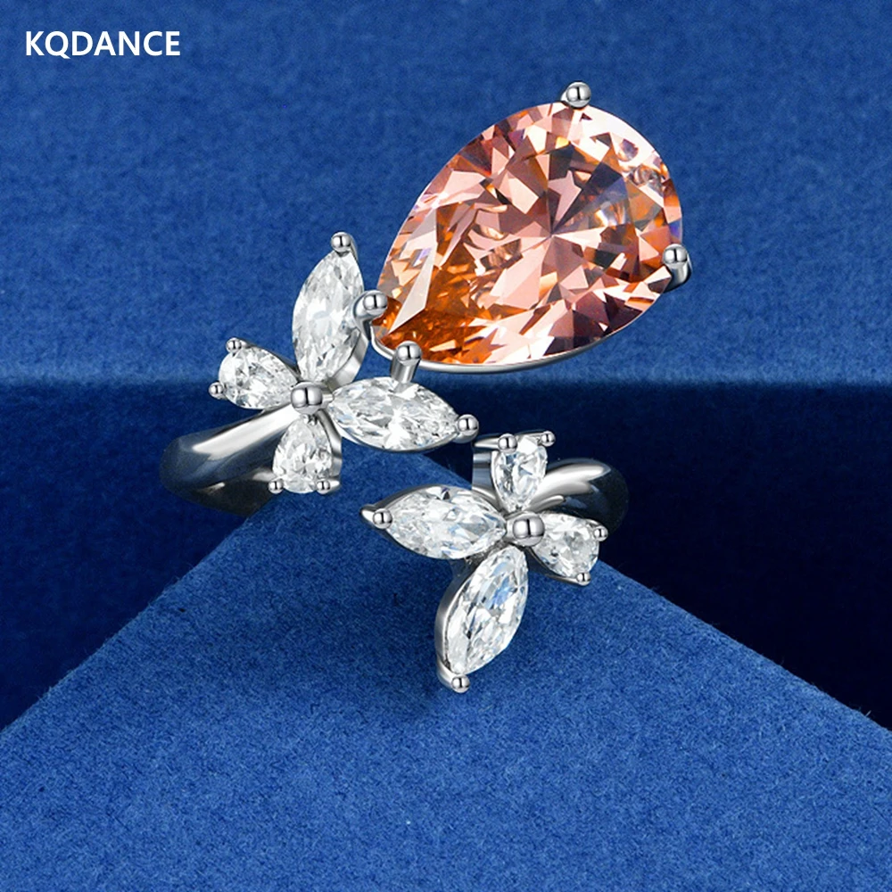 

KQDANCE 925 пробы серебро с грушевидной огранкой 5 карат морганит розовый Высокоуглеродистый бриллиант Открытые Кольца женские ювелирные изделия для юбилея