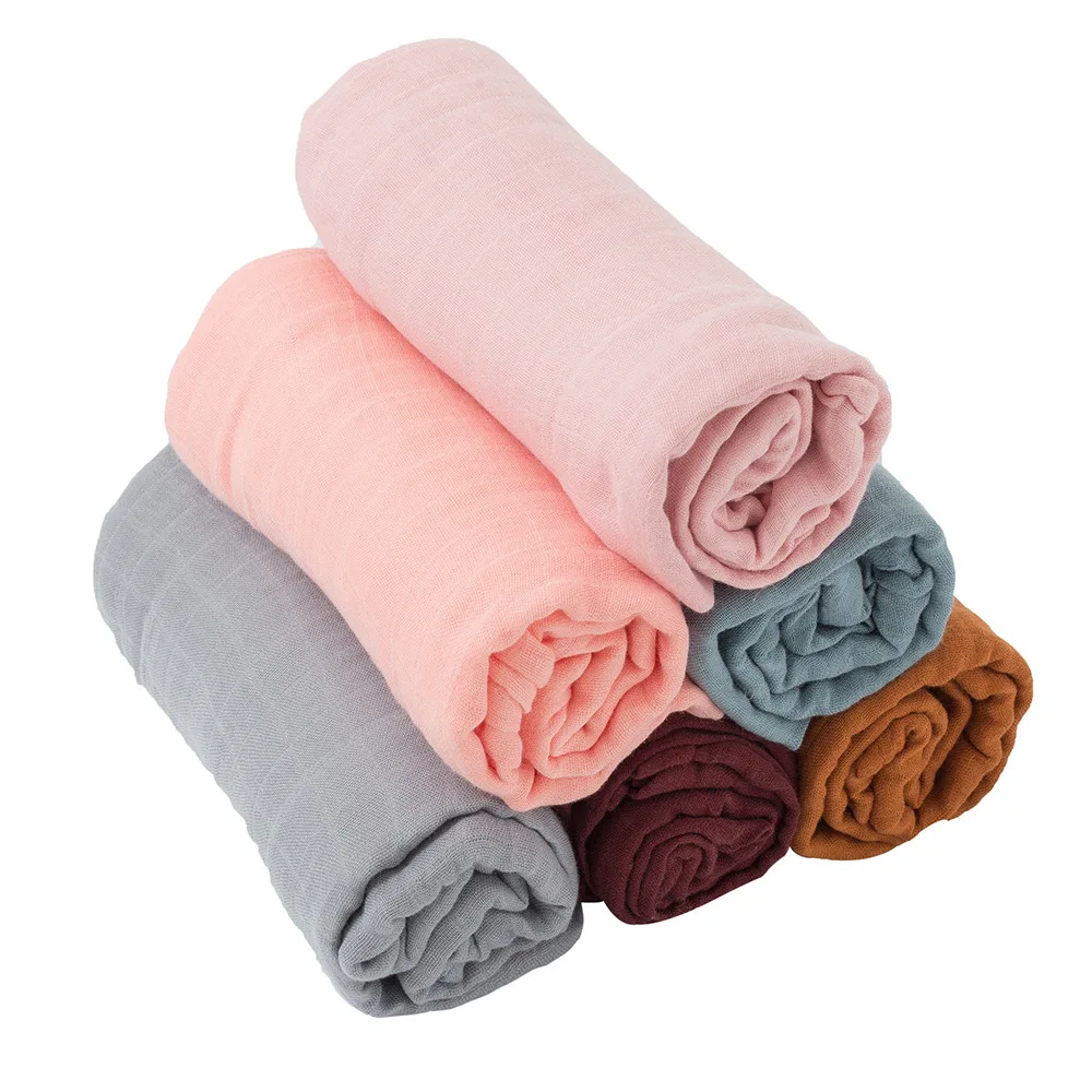 Baby Bamboo Cotton Muslin Blanket Solid Color Wrap Swaddle Sleeping Bag Newborn Wraps Bath Towel Infant Bedding Sleep Cover images - 6
