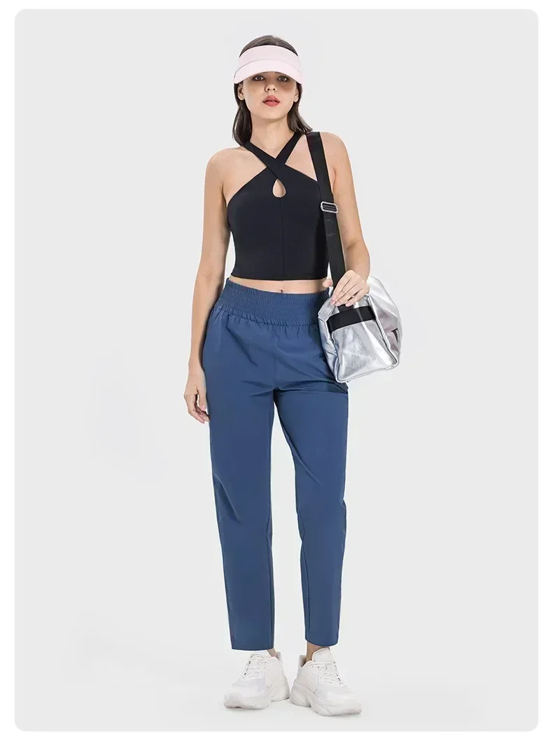 Лимонные женские уличные походные брюки для йоги с ощущением льда свободные