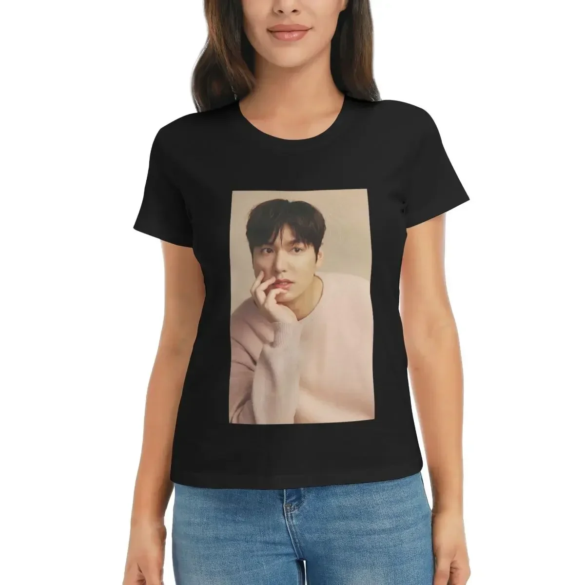 Фото Женская футболка Kpop Lee Min Ho, летние футболки с короткими рукавами, хлопковые футболки с круглым вырезом, одежда, топы, уличная одежда №1