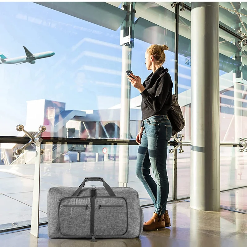 Travel Bag Large Foldable Weekender Overnight Bag Duffle Bag Waterproof Sports Bag with Shoe Compartment for Men and Women 65L