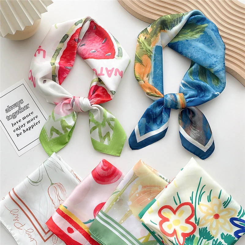 

70cm Small Fresh Square Scarf Office Lady Fashion Neckerchief Hair Scarf Headband Hijab Soft Bandanna Hairband Decorative Scarfs