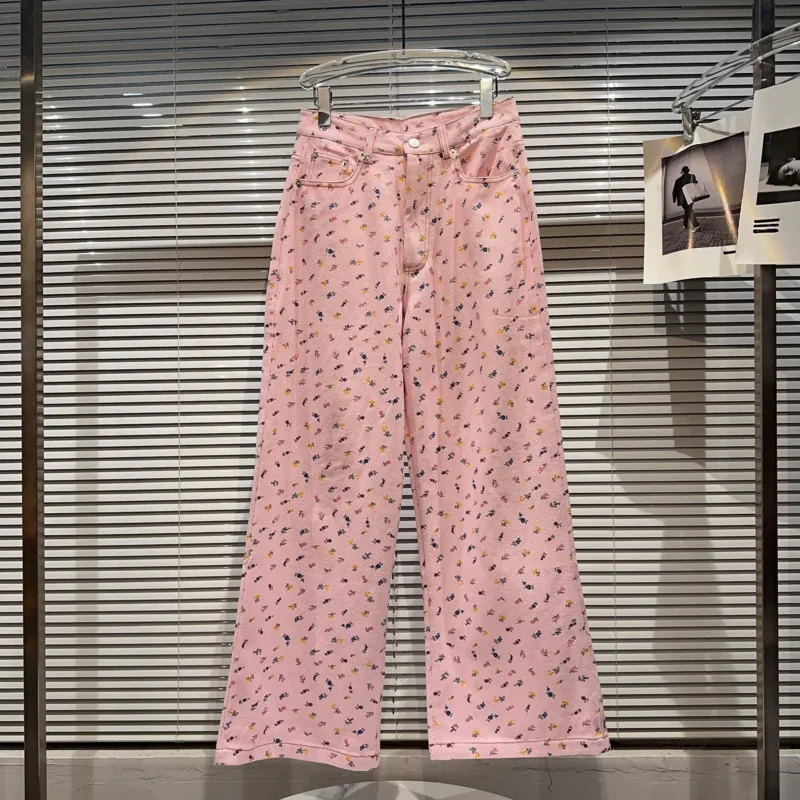 

BORVEMAYS Casual Wide Leg Pants Women High Waist Printing Cartoon Flower Loose Casual Trousers 2023 Summer New WZ3593