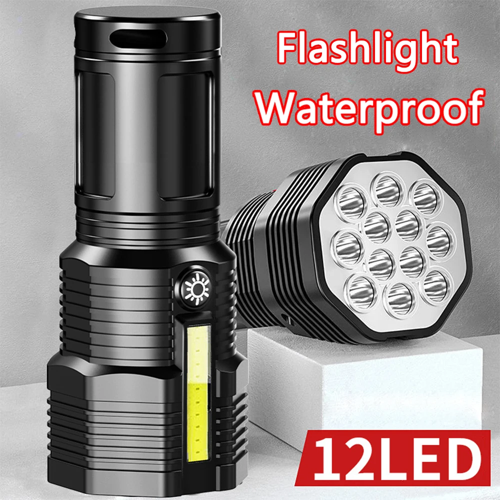 

12*LED Powerful Flashlight Tactical Flashlight Long Range 4 Modes Torch Waterproof Camping Hand Light USB Rechargeable Light