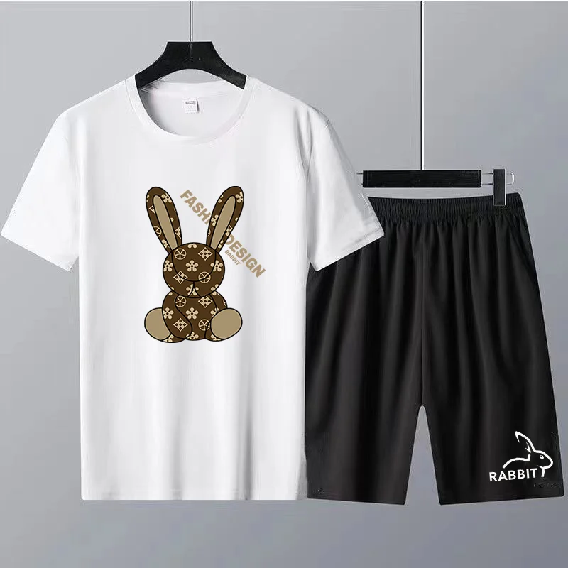 

2023 футболки с рисунком кролика, роскошные брендовые комплекты футболок, женский мужской модный комплект с шортами, уличная одежда унисекс, летние ограниченные спортивные костюмы