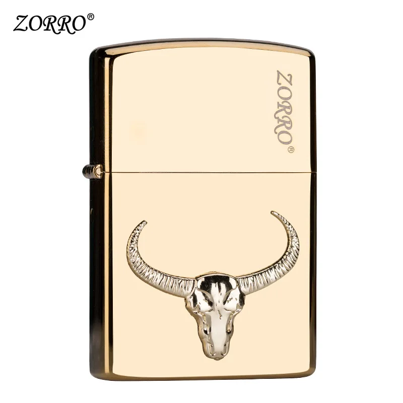 Zorro New Kerosene Lighter Grinding Wheel Type Pure Copper Bull Head Sticker Personalized Lighter Creative Gift for Men enlarge