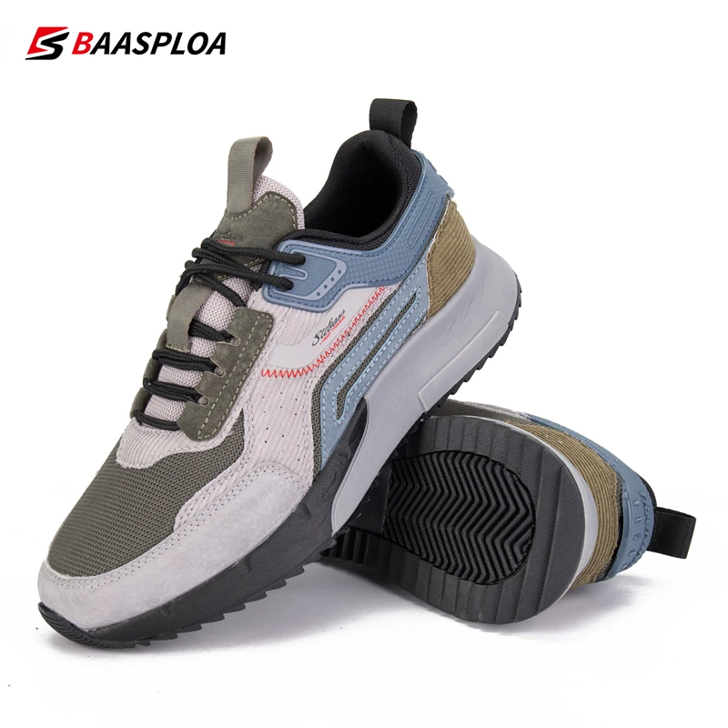 Baasploa Men's Walking Shoes Casual Breathable Sneakers Lace-up Comfortable Sport Shoes Non-Slip Wear-Resistant Men's Shoes