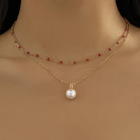 lacteo elegant set imitation pearl pendant necklaces red small beads chain choker necklace for women ladies girls jewelry gifts
