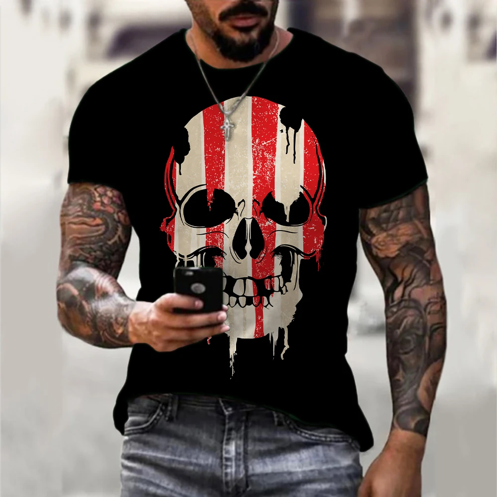 

Men's Bike Metal T Shirt T-shirts O-neck Man Party Exotic T-shirt Horror Clothing Fashion Skull T-Shirt Hip Hop Personality Punk