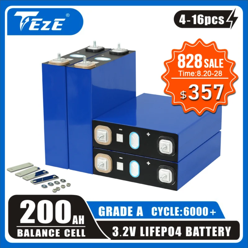 

2023 New 3.2V 4-16Pcs 200Ah LifePO4 Battery Grade A with QR Code Rechargeable Bateria DIY 12V 24V for RV EV Boat Solar Cells