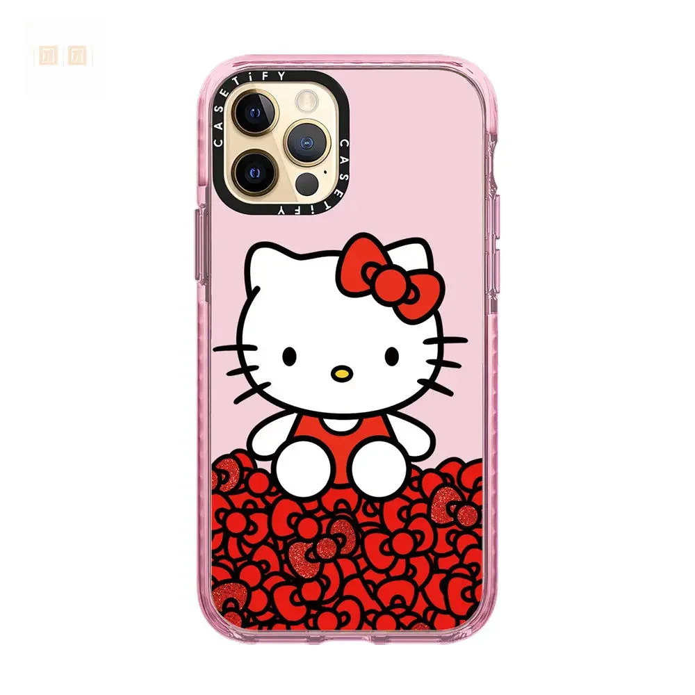 Sanrio Cute Cartoon Hello Kitty Bow Phone Case All-Inclusive Painted Soft Protection for iPhone 11 12 13 14 15 Pro Max X XS