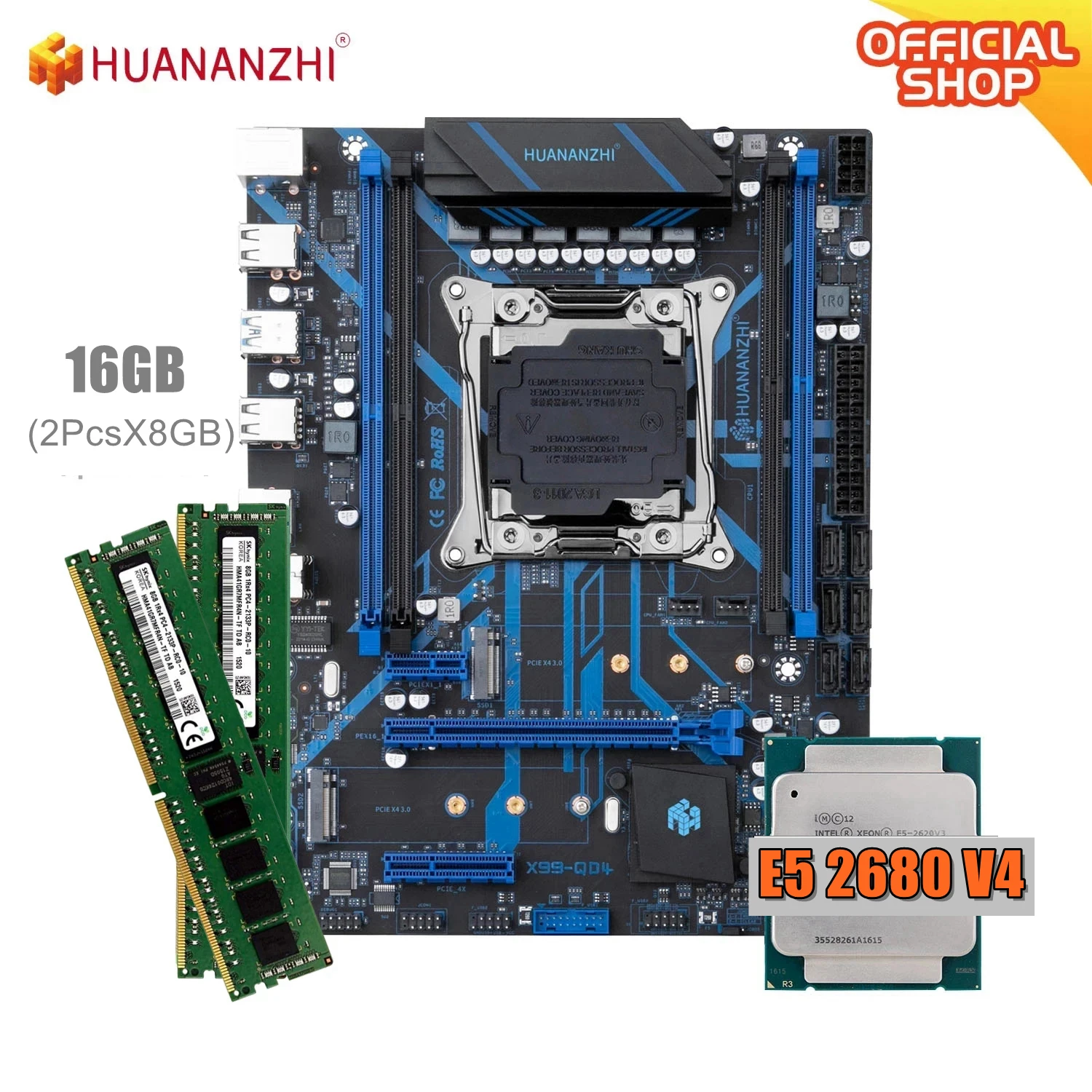 HUANANZHI QD4 комплект xeon x99 материнская плата с E5 2680 V4 16 Гб (2 ...