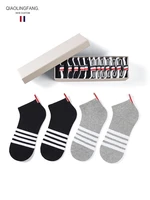 6 pairs of tb short socks pure cotton men and women couple shallow striped webbing short tube tide brand socks