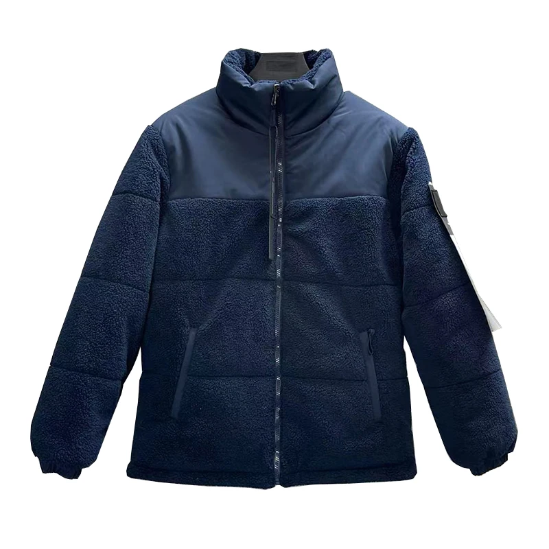 Winter Warm Double Side Stand Collar Thickened Cotton Jackets Stone Men Cashmere Fleece Coats Windproof Zipper Doudoune Homme