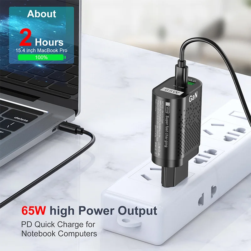 65W GaN Charger Tablet Laptop Fast Charger Type C PD Quick Charger Korean US UK Specification Plugs Adapter For iPhone Samsung