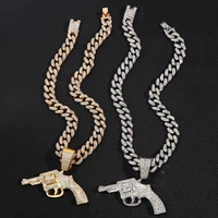 hip hop revolver gun crystal pendant necklace for men women punk bling iced out rhinestone cuban link chain necklace jewelry