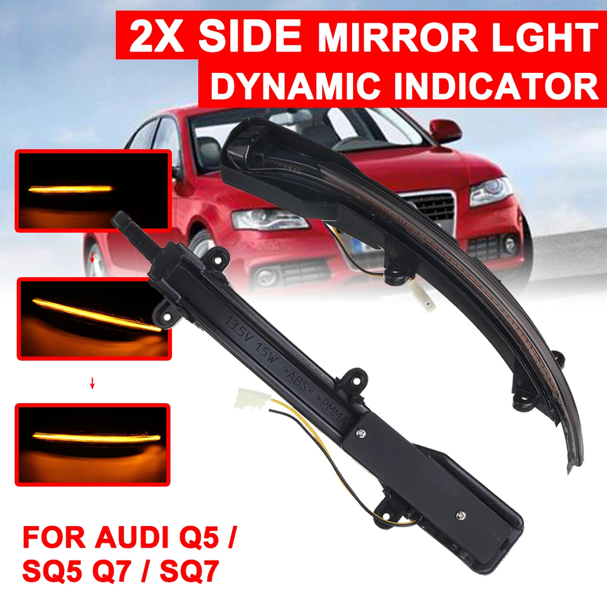 

Car Dynamic Turn Light Yellow Rearview Mirror Signal Lamp Highlight LED 1 Pair For Q5 8R 2008-2017,Q7 4L Facelift 2009-2015