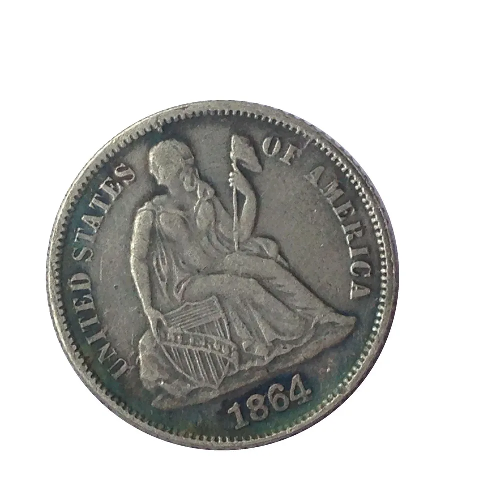 

США 1864 P/S десятицентовая монета с изображением сидящей свободы копия монет