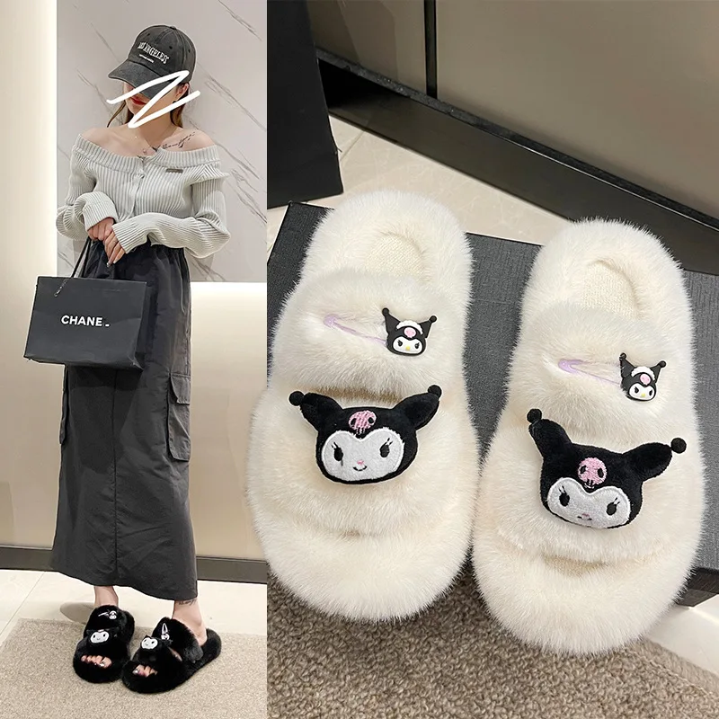 

Kawaii Sanrio Kuromi Slim Shaped Plush Slippers My Melody Anime Fashion Cute Soft Cartoon Warm Plush Go Out Lovely Girls Gifts