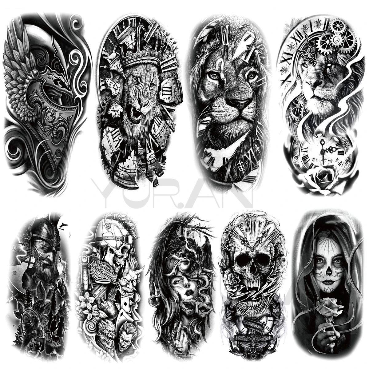 

Large Knight Temporary Tattoos For Men Women Realistic Lion Compass Skull Vampire Rose Flower Fake Tattoo Sticker Arm Leg Tatoos