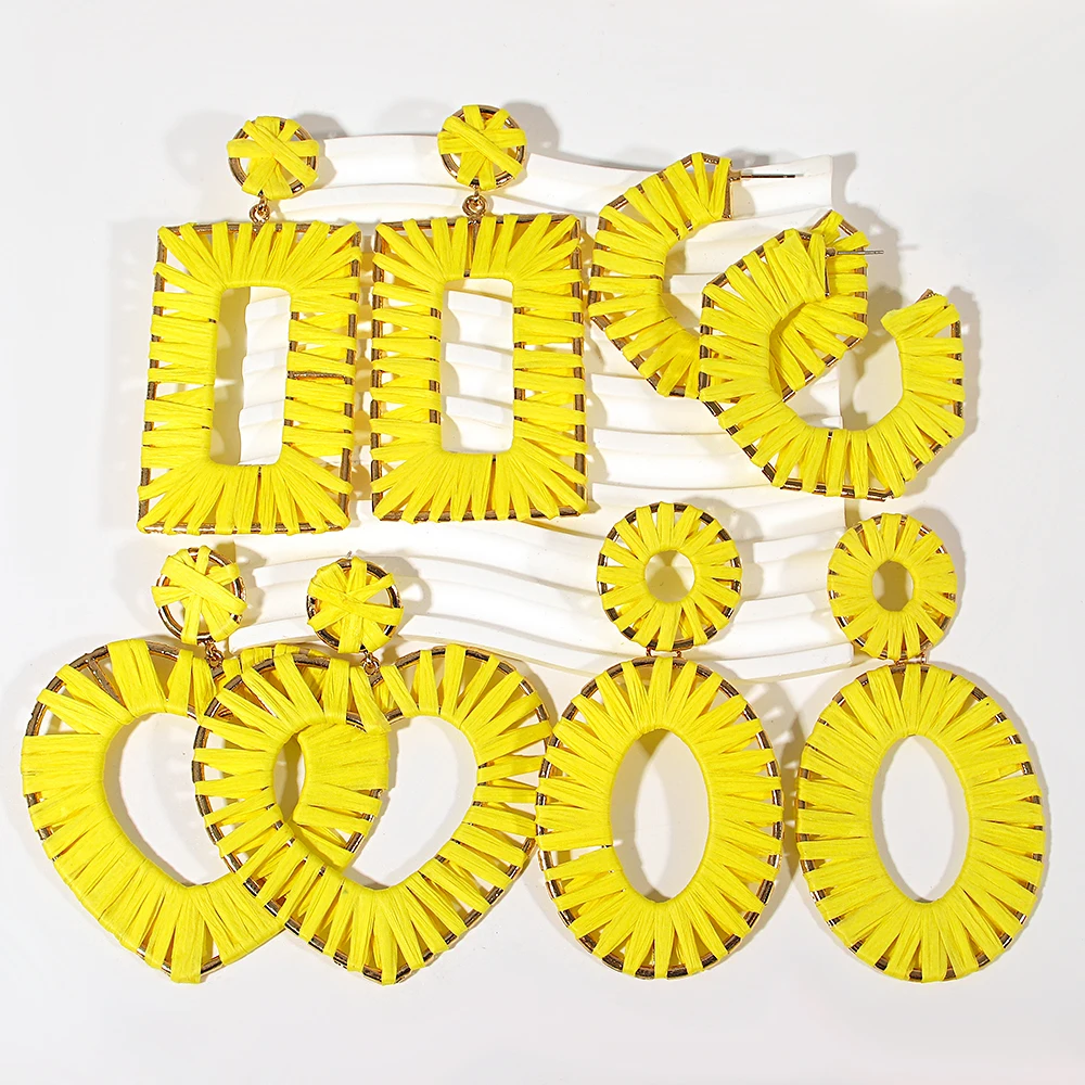 Женские квадратные серьги-подвески AENSOA из рафии ручной работы Необычные