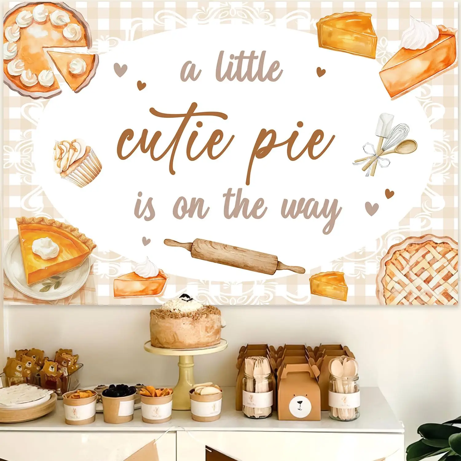 7*5 футов Little Cutie Pie Is on The Way фон цвета хаки для детского душа фотосъемки в дороге
